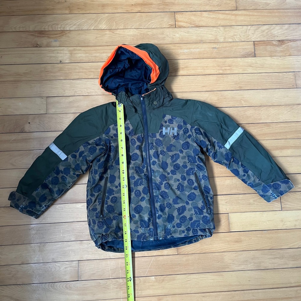 Helly Hansen Kids Hedgehog Print Hooded Size. 134/9 Jacket Green Navy - Picture 5 of 7
